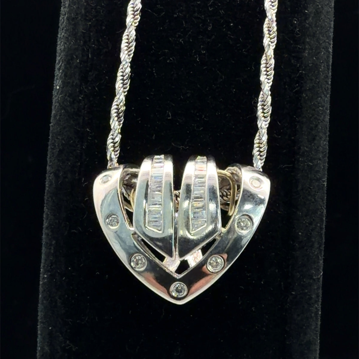 Vintage William Lam & Co. Pendant on Rope Chain 14K White Gold 0.10 ct Diamond