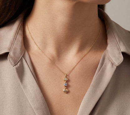 14K Yellow Gold Multi Stone Pendant / Charm Diamond & Aquamarine 0.01 CTW