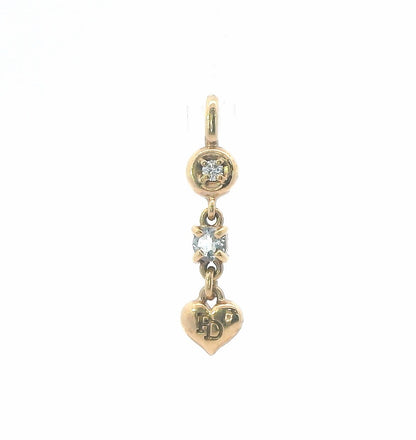 14K Yellow Gold Multi Stone Pendant / Charm Diamond & Aquamarine 0.01 CTW