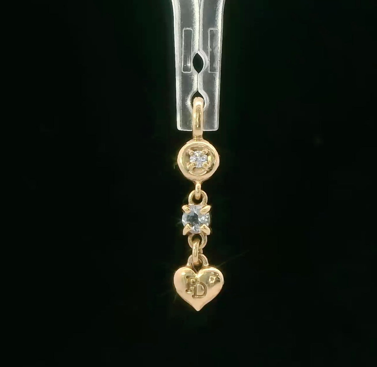 14K Yellow Gold Multi Stone Pendant / Charm Diamond & Aquamarine 0.01 CTW