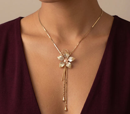 10K Yellow Gold Floral Bolo Necklace