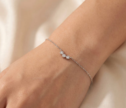 10K White Gold Diamond Station Bracelet 0.02 CTW, 7 in, Dainty Stackable