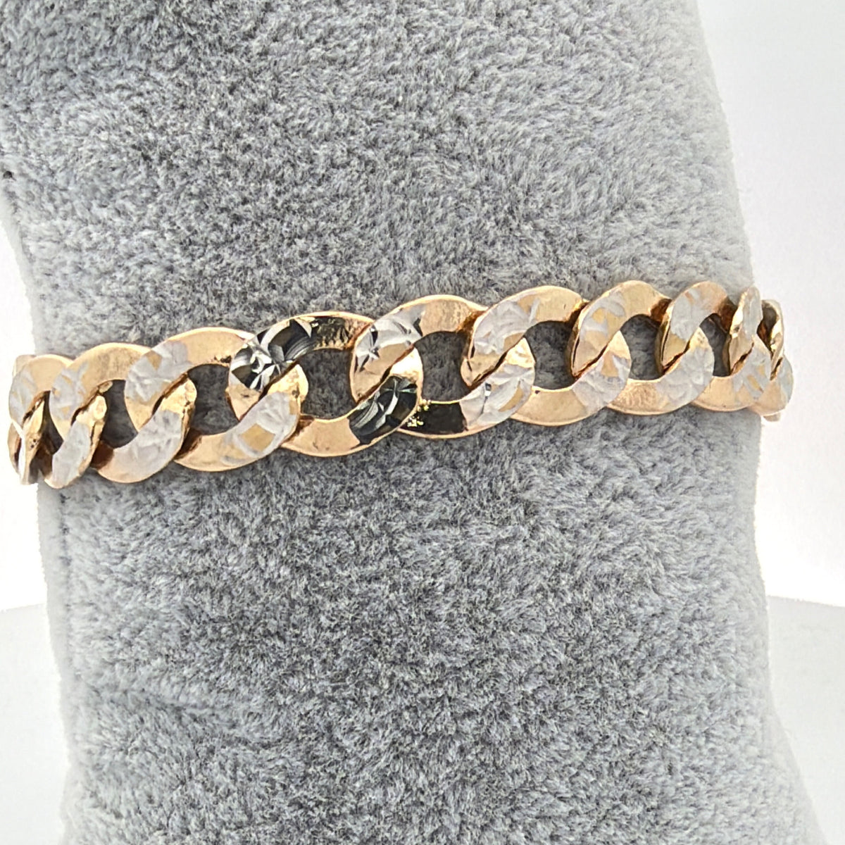 14K White-and-Yellow Gold Two Tone Link Bracelet, 8.5in Polished Finish
