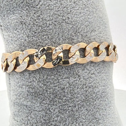 14K White-and-Yellow Gold Two Tone Link Bracelet, 8.5in Polished Finish