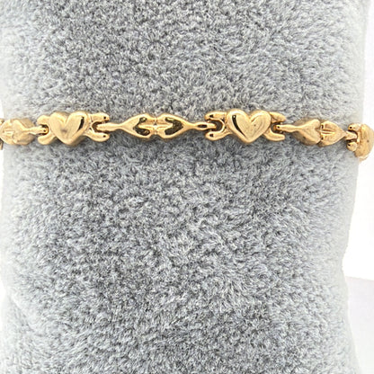 14K Yellow Gold Heart Link Bracelet, 7.25 in Dainty Polished Heart Chain