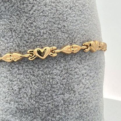 14K Yellow Gold Heart Link Bracelet, 7.25 in Dainty Polished Heart Chain