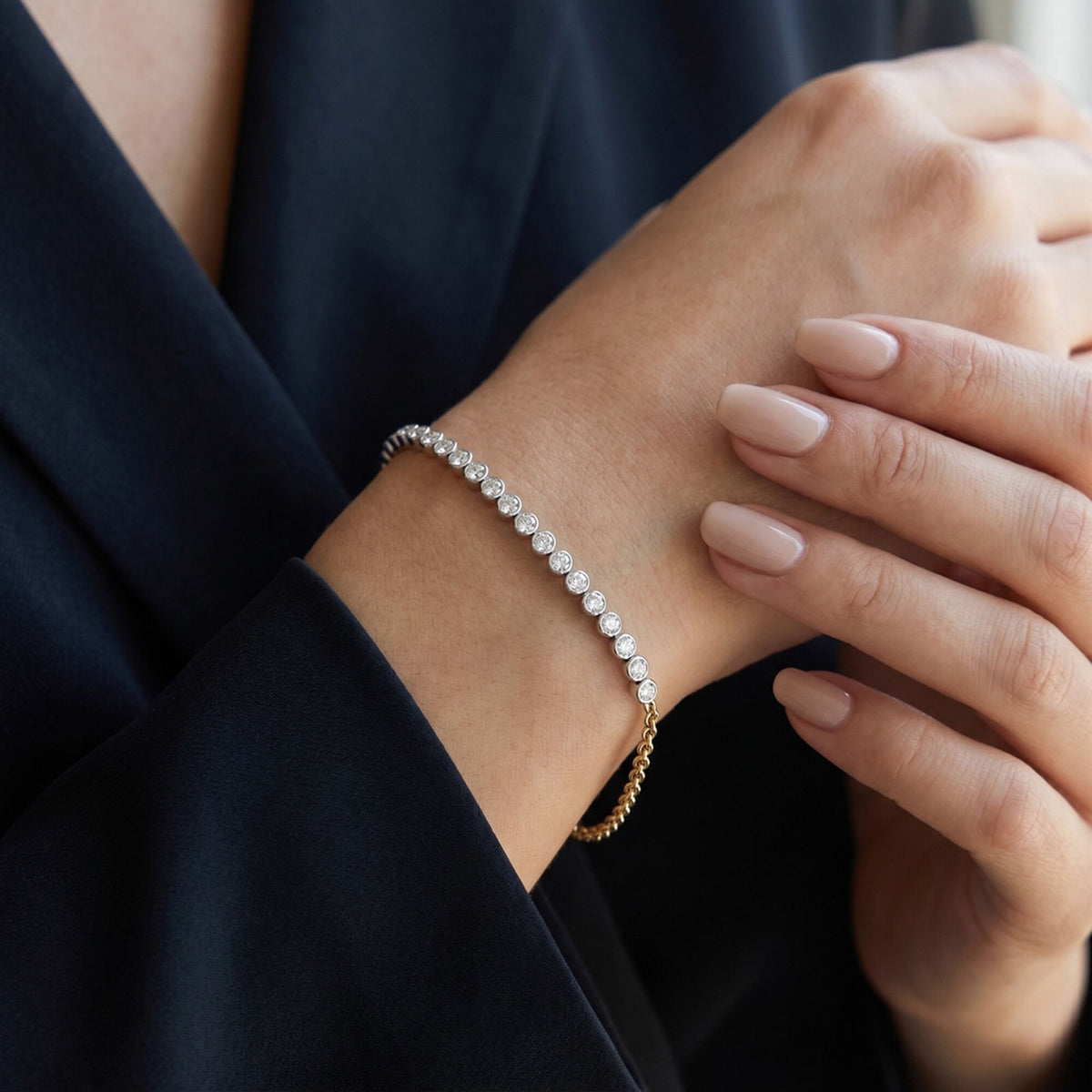 14K White and Yellow Gold Diamond Bar Bracelet, 1.56 CTW Lab-Grown