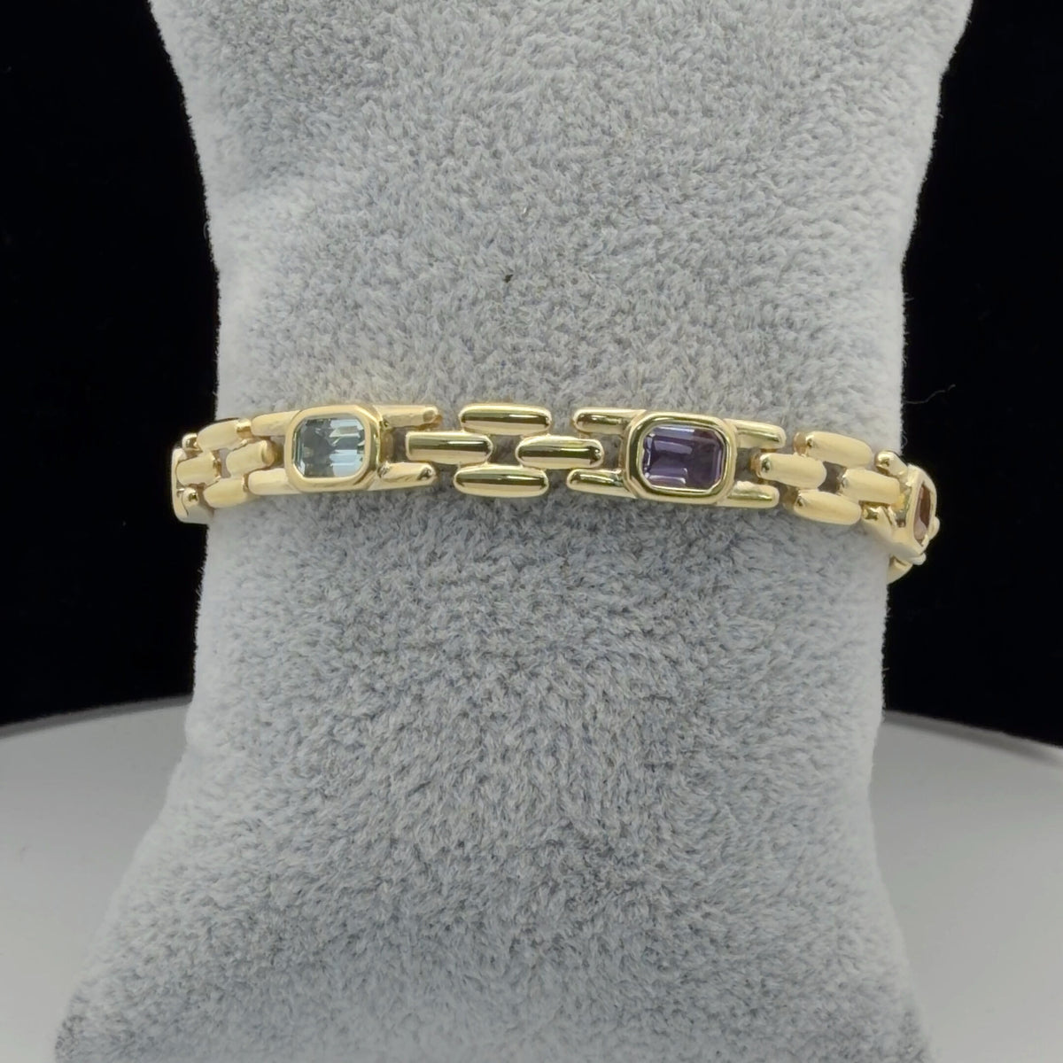 14K Yellow Gold Colored Stone Station Bracelet, Delicate 7in, 4.29 CTW