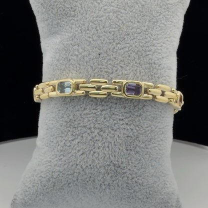 14K Yellow Gold Colored Stone Station Bracelet, Delicate 7in, 4.29 CTW