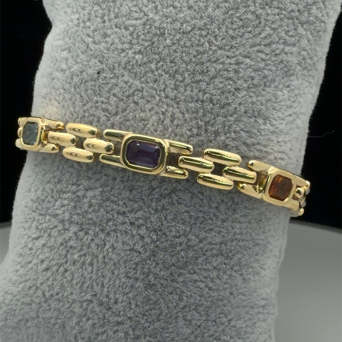 14K Yellow Gold Colored Stone Station Bracelet, Delicate 7in, 4.29 CTW