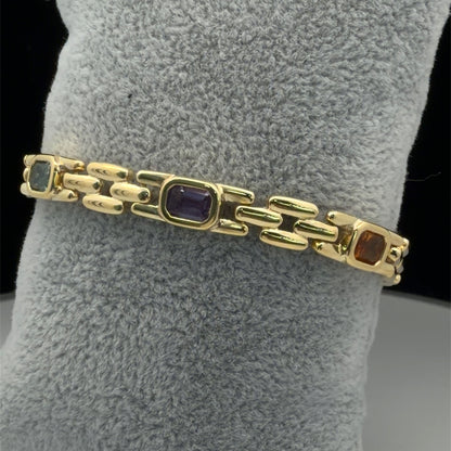 14K Yellow Gold Colored Stone Station Bracelet, Delicate 7in, 4.29 CTW