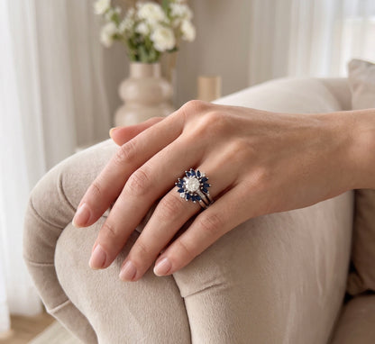 14K White Gold Blue Sapphire & Diamond Ring Insert, 0.68 CTW, Size 8 Band
