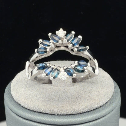14K White Gold Blue Sapphire & Diamond Ring Insert, 0.68 CTW, Size 8 Band