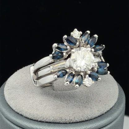 14K White Gold Blue Sapphire & Diamond Ring Insert, 0.68 CTW, Size 8 Band