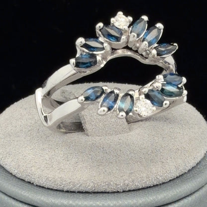 14K White Gold Blue Sapphire & Diamond Ring Insert, 0.68 CTW, Size 8 Band