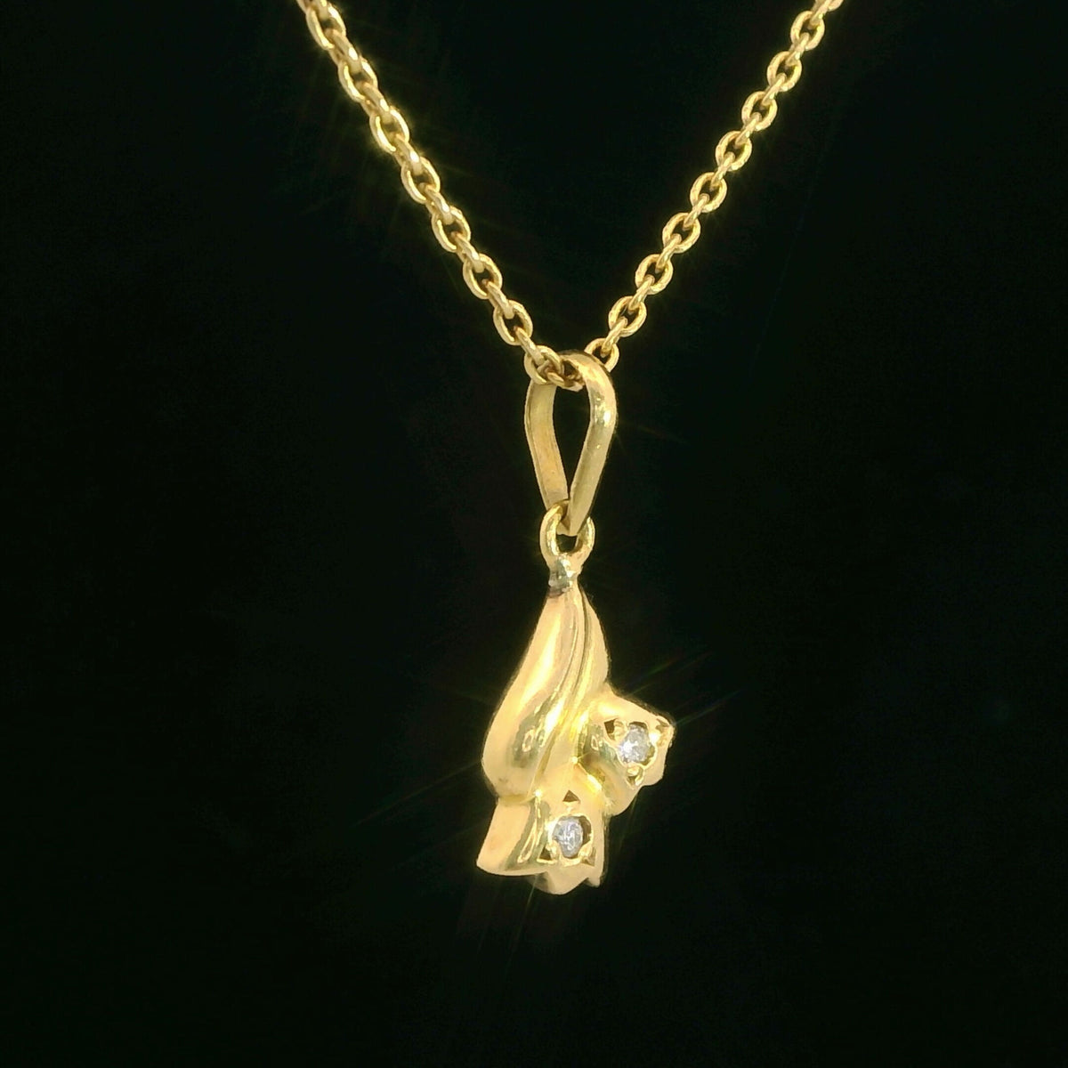 Dior 18K Yellow Gold Vintage Diamond Flower Pendant Necklace 0.02 Ct Diamond
