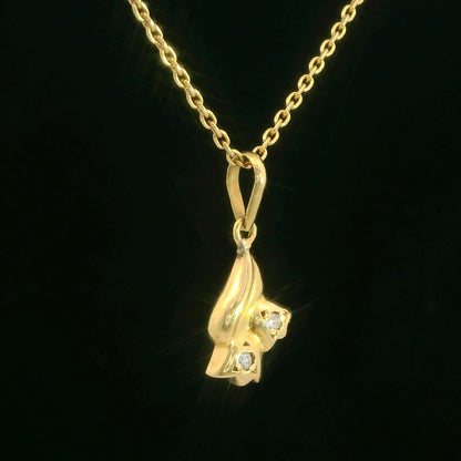 Dior 18K Yellow Gold Vintage Diamond Flower Pendant Necklace 0.02 Ct Diamond