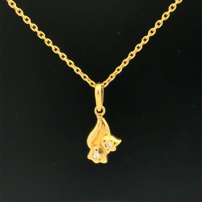 Dior 18K Yellow Gold Vintage Diamond Flower Pendant Necklace 0.02 Ct Diamond