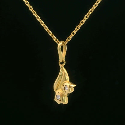 Dior 18K Yellow Gold Vintage Diamond Flower Pendant Necklace 0.02 Ct Diamond