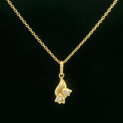 Dior 18K Yellow Gold Vintage Diamond Flower Pendant Necklace 0.02 Ct Diamond