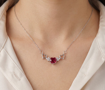 18K White Gold Ruby & Diamond Heart Bar Necklace 0.05 CTW Dainty Pendant