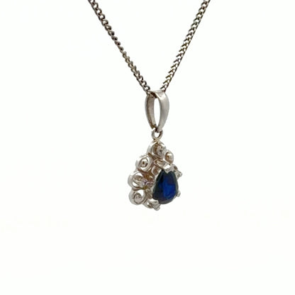 Platinum Sapphire & Diamond Pendant Necklace 0.04 CTW Mini Round Blue Halo