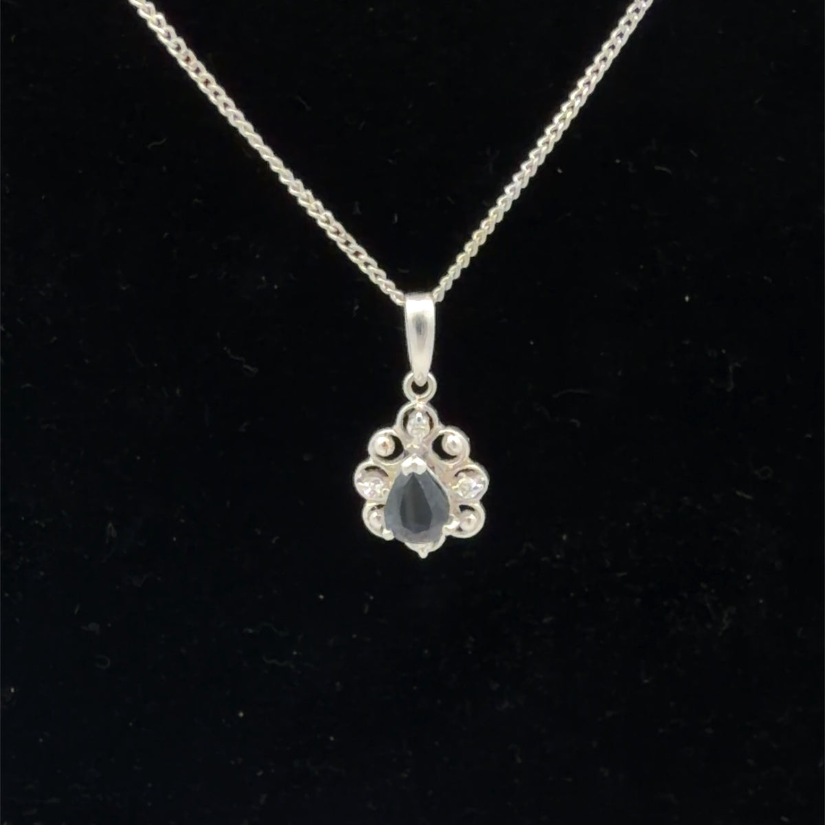 Platinum Sapphire & Diamond Pendant Necklace 0.04 CTW Mini Round Blue Halo