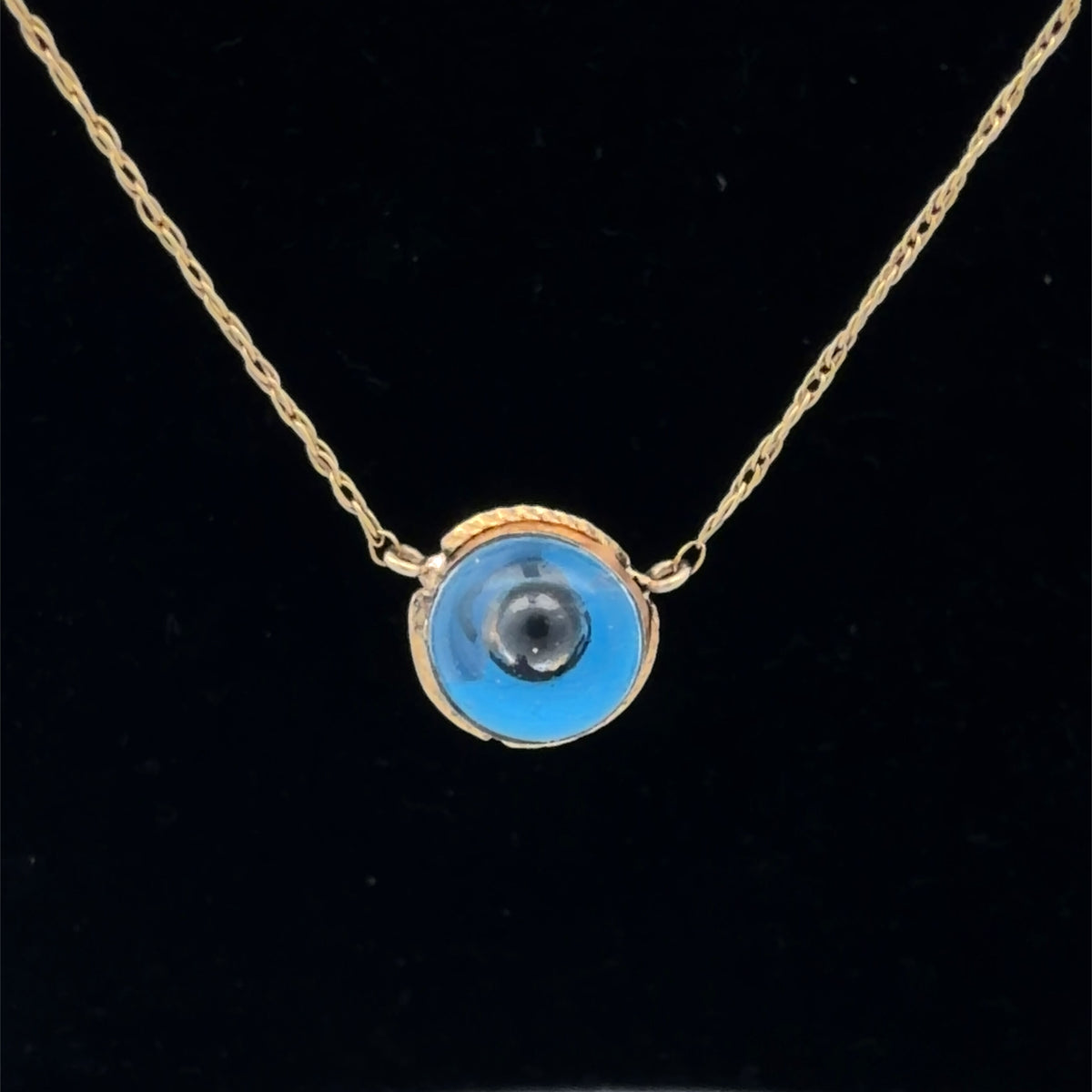 14K Yellow Gold Glass Evil Eye Pendant Necklace, Dainty Charm for Layering