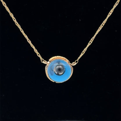 14K Yellow Gold Glass Evil Eye Pendant Necklace, Dainty Charm for Layering