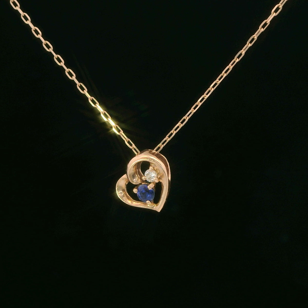10K Rose Gold Diamond & Sapphire Pendant Necklace, Round Sapphire, 0.04 CTW