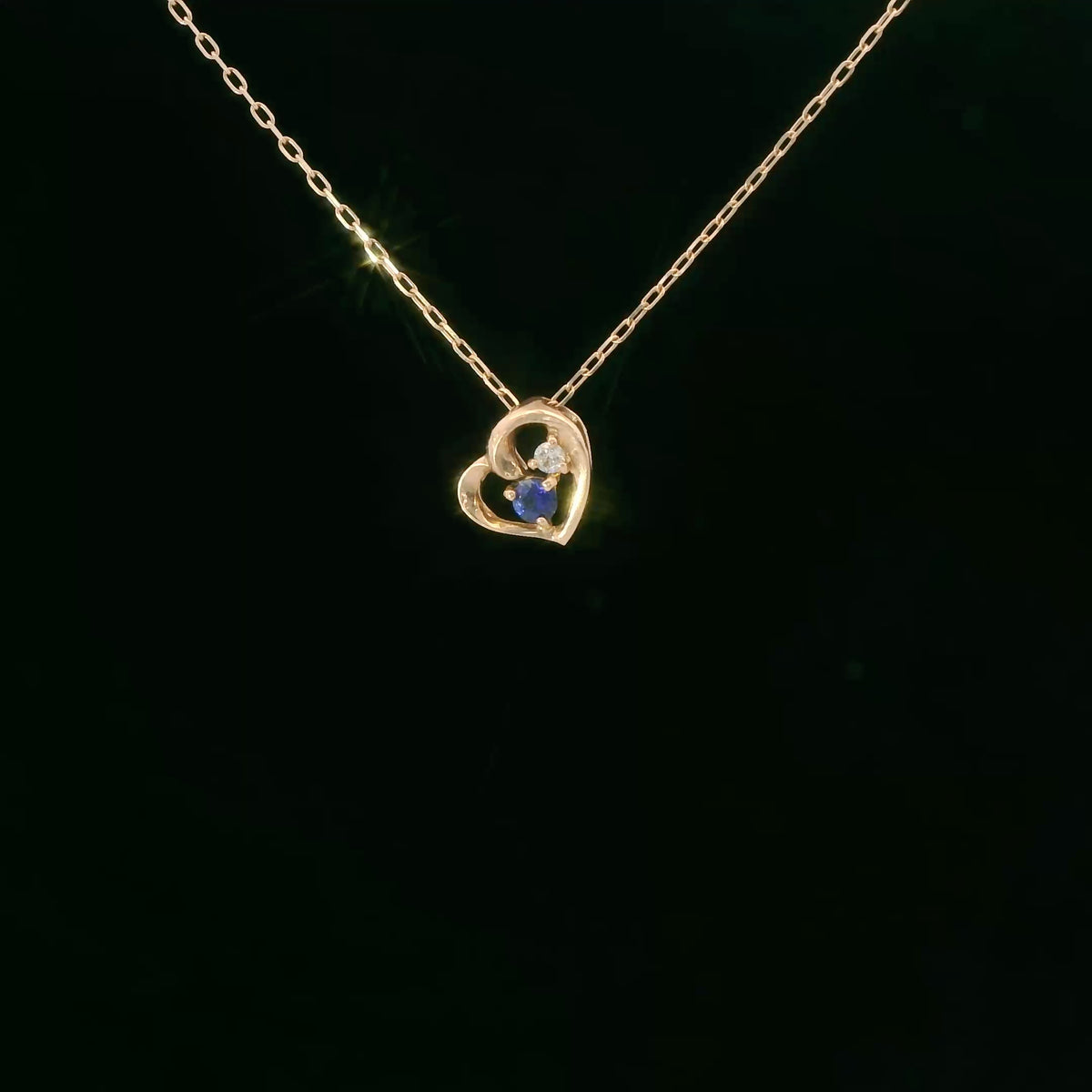 10K Rose Gold Diamond & Sapphire Pendant Necklace, Round Sapphire, 0.04 CTW