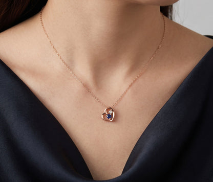 10K Rose Gold Diamond & Sapphire Pendant Necklace, Round Sapphire, 0.04 CTW