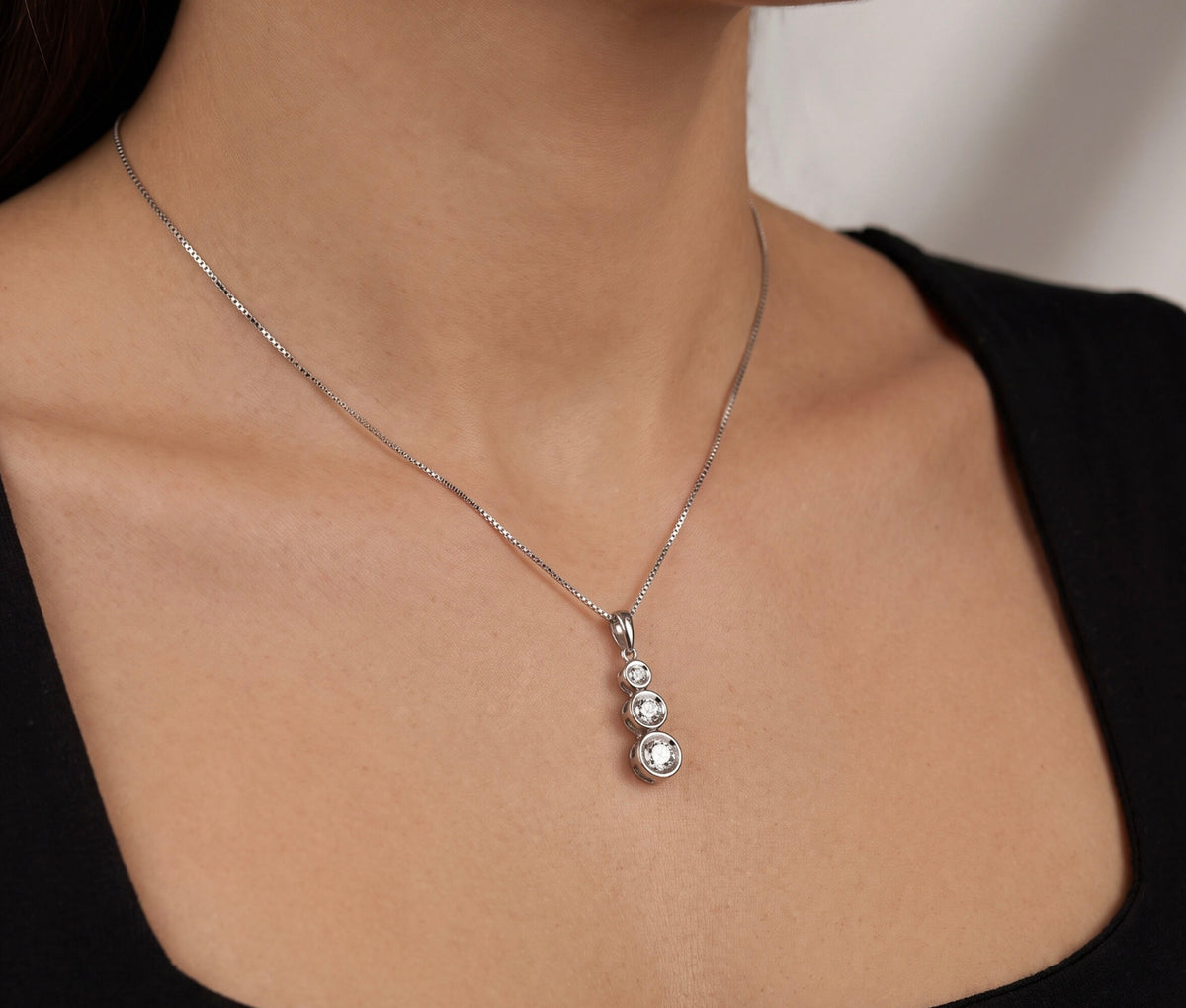 14K White Gold Diamond Drop Pendant Necklace, Dainty 0.30 CTW Fine Jewelry