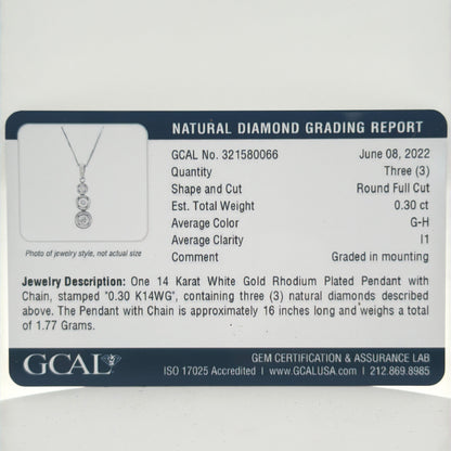 14K White Gold Diamond Drop Pendant Necklace, Dainty 0.30 CTW Fine Jewelry
