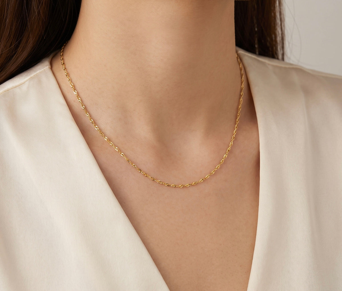 14K Yellow Gold Chain Necklace, Dainty Minimalist Classic Everyday Layering