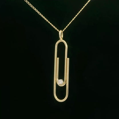 14K Yellow Gold Paperclip Pendant Necklace w/ Accent Diamond