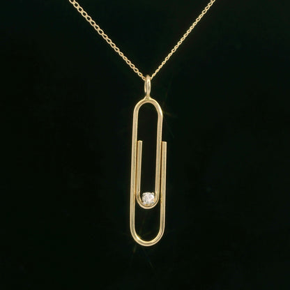 14K Yellow Gold Paperclip Pendant Necklace w/ Accent Diamond