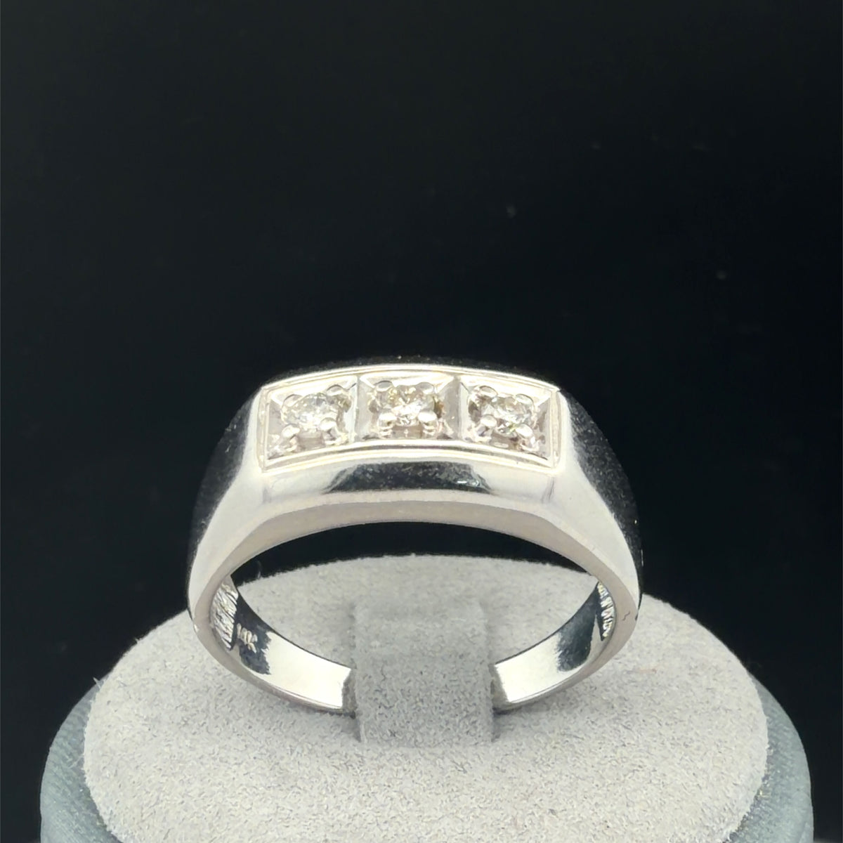 14K White Gold Diamond Men's Ring 0.15 CTW Three-Stone Band Polished Finish