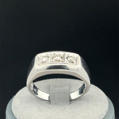 14K White Gold Diamond Men's Ring 0.15 CTW Three-Stone Band Polished Finish