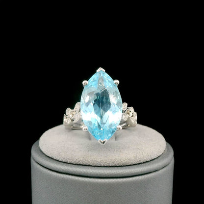 14K White Gold Blue Topaz And Diamond Cocktail Ring, 9.12 CTW, Size 6.5