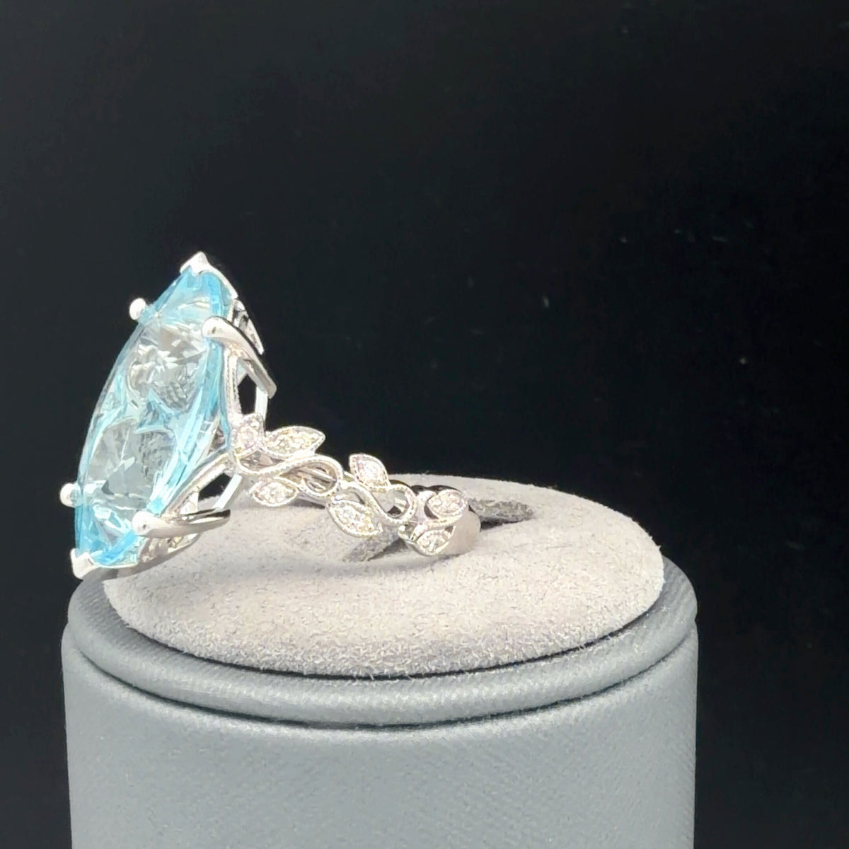 14K White Gold Blue Topaz And Diamond Cocktail Ring, 9.12 CTW, Size 6.5