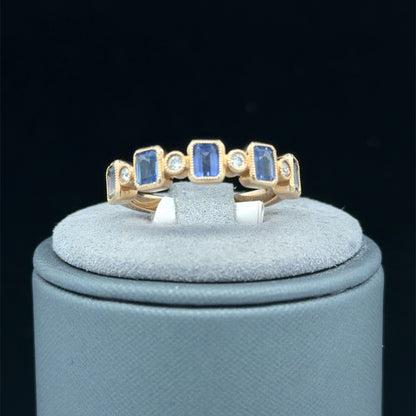 14K Yellow Gold Sapphire And Diamond Band 1.31 CTW Gemstone Ring Size 6.25