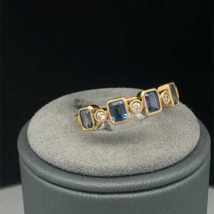 14K Yellow Gold Sapphire And Diamond Band 1.31 CTW Gemstone Ring Size 6.25