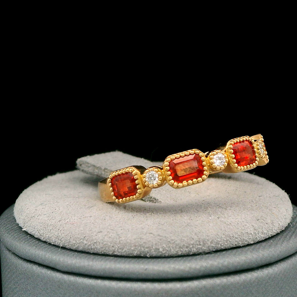 14K Yellow Gold Orange Sapphire And Diamond Band 1.33 CTW Ring Size 6.25