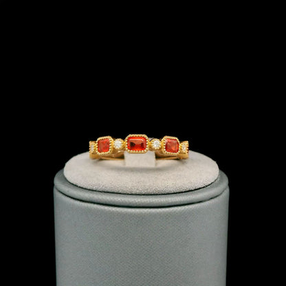 14K Yellow Gold Orange Sapphire And Diamond Band 1.33 CTW Ring Size 6.25