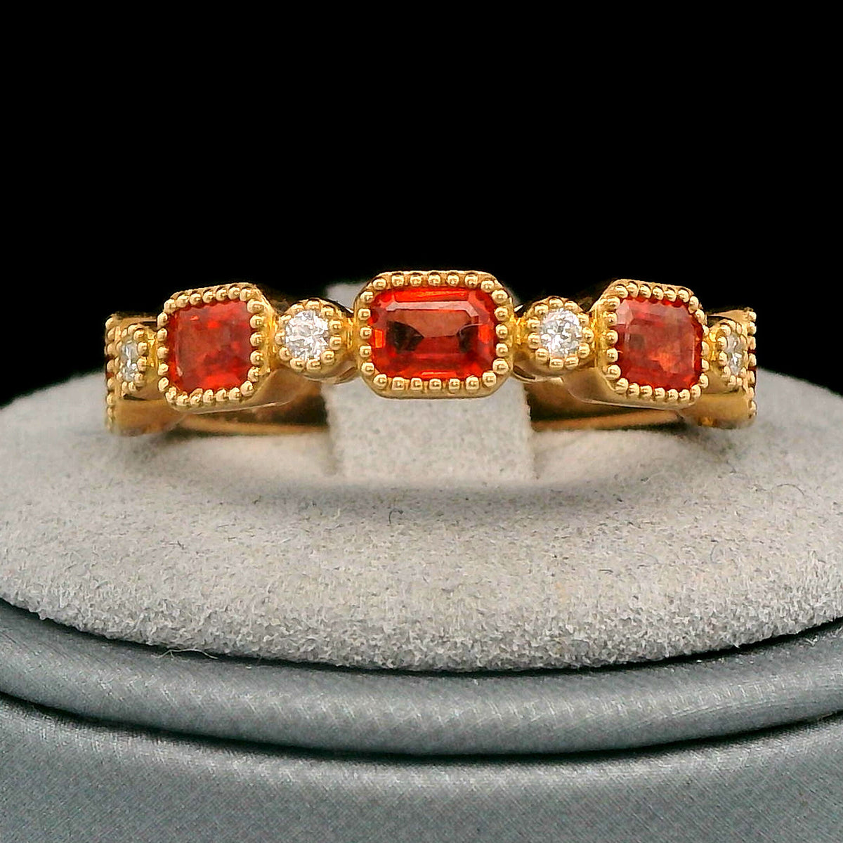 14K Yellow Gold Orange Sapphire And Diamond Band 1.33 CTW Ring Size 6.25