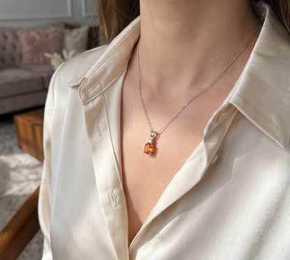 14K White Gold Sapphire And Diamond 1.06 CTW Dainty Pendant Necklace