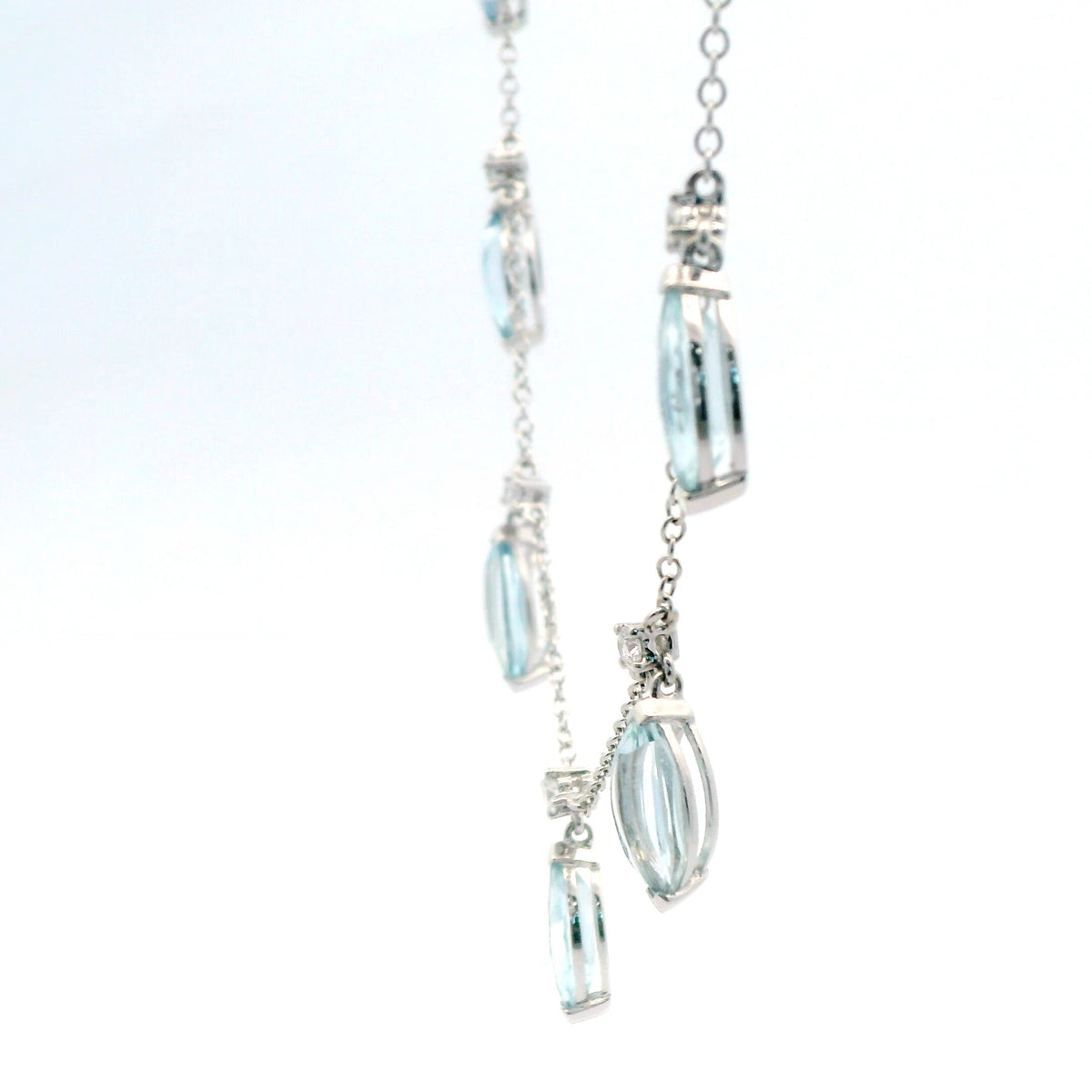 14K White Gold Aquamarine & Diamond 7-Station Necklace 6.25 CTW