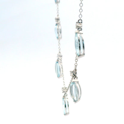 14K White Gold Aquamarine & Diamond 7-Station Necklace 6.25 CTW
