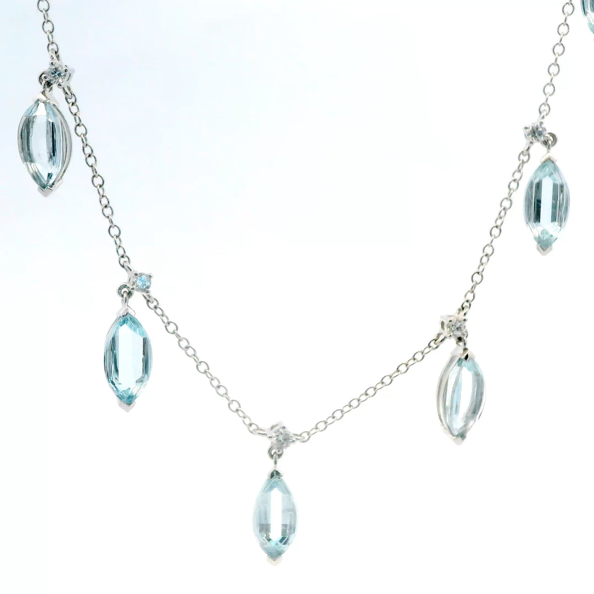 14K White Gold Aquamarine & Diamond 7-Station Necklace 6.25 CTW